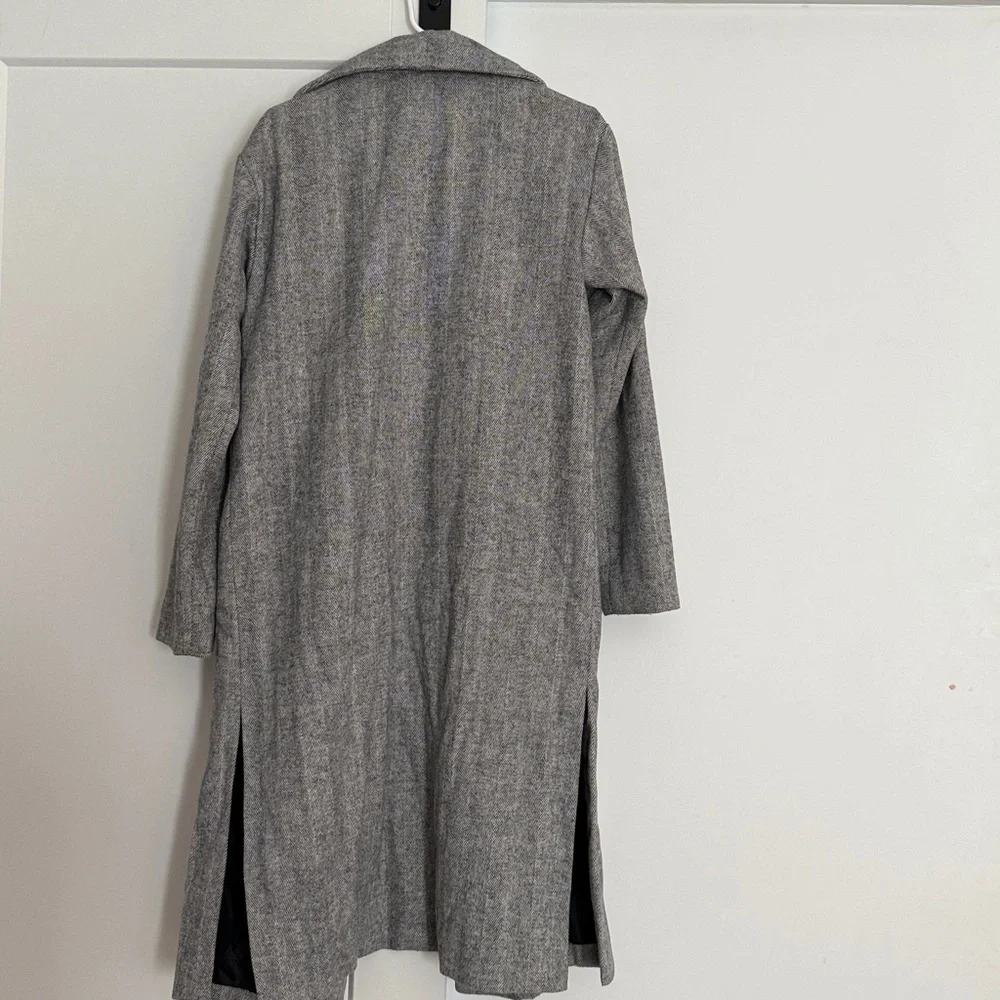 Old Navy long slouchy double-breasted coat Jacket small tall grey Houndstooth - Picture 14 of 14